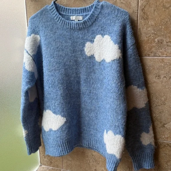 Anthropologie Little Lies Cassie Cloud Sweater Blue Gray Marled Crewneck RARE - Picture 12 of 16